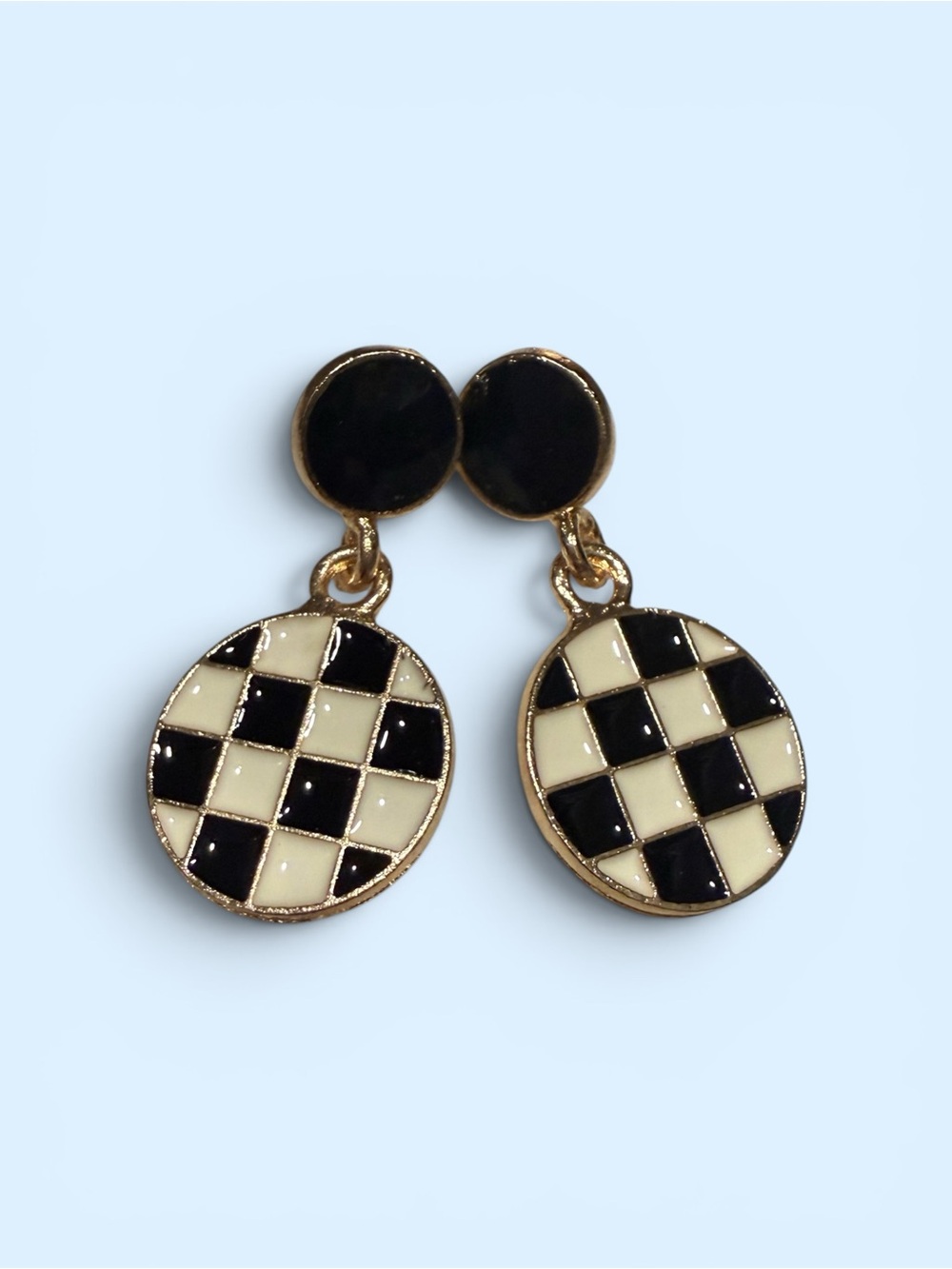 Black & Cream Checker Drop Earrings - Women Jewelry